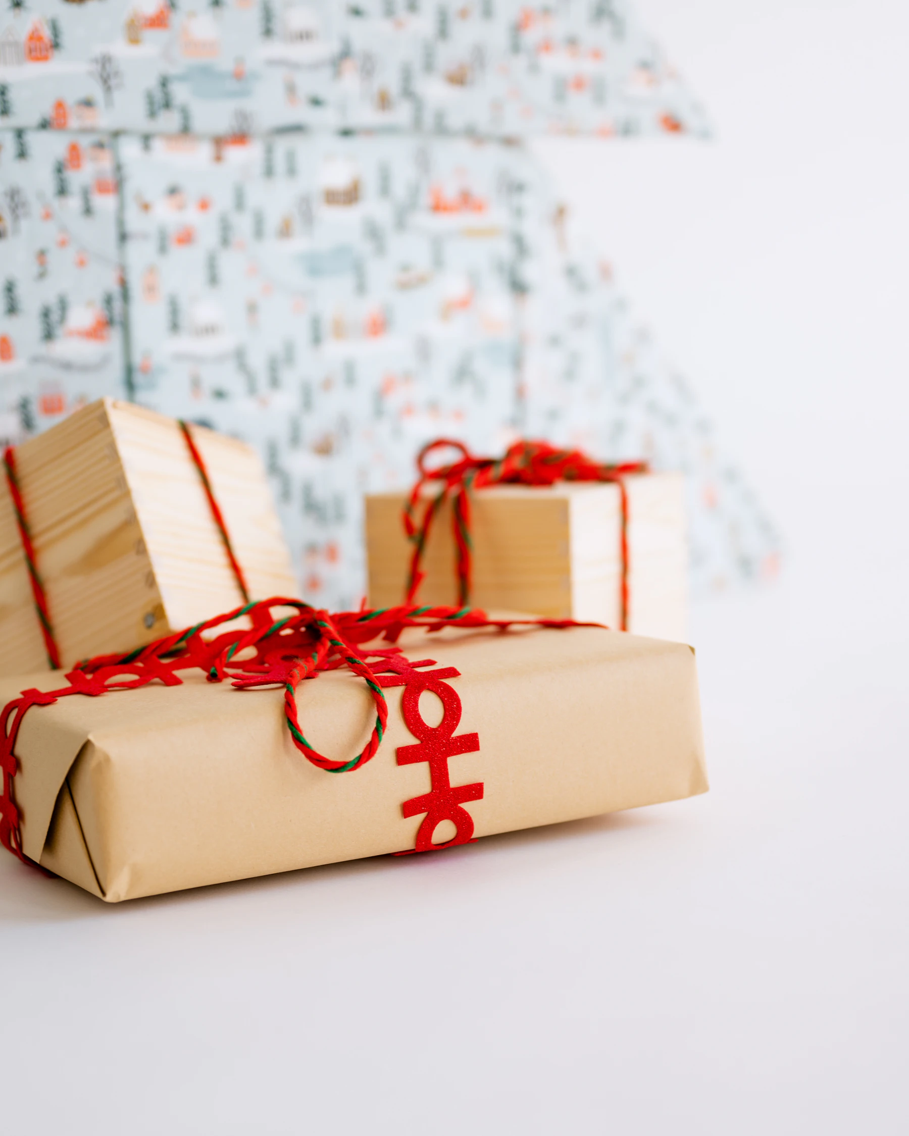 Editorial photograph of wrapped gifts